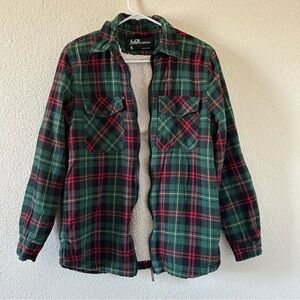 UG Urgent Gear Women’s zip Front Flannel Shacket Sz Small faux Shearling Lined